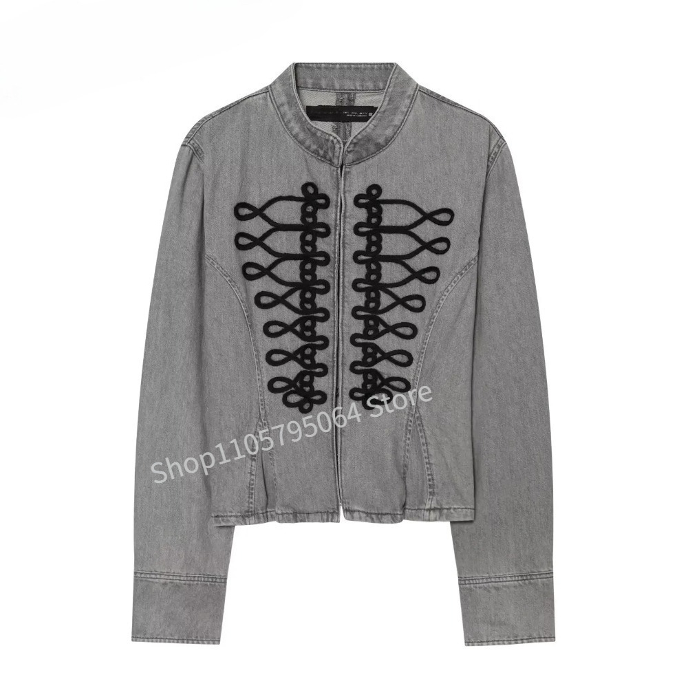 Embroidery Jacket Jeans - New French Style Retro Grey Denim