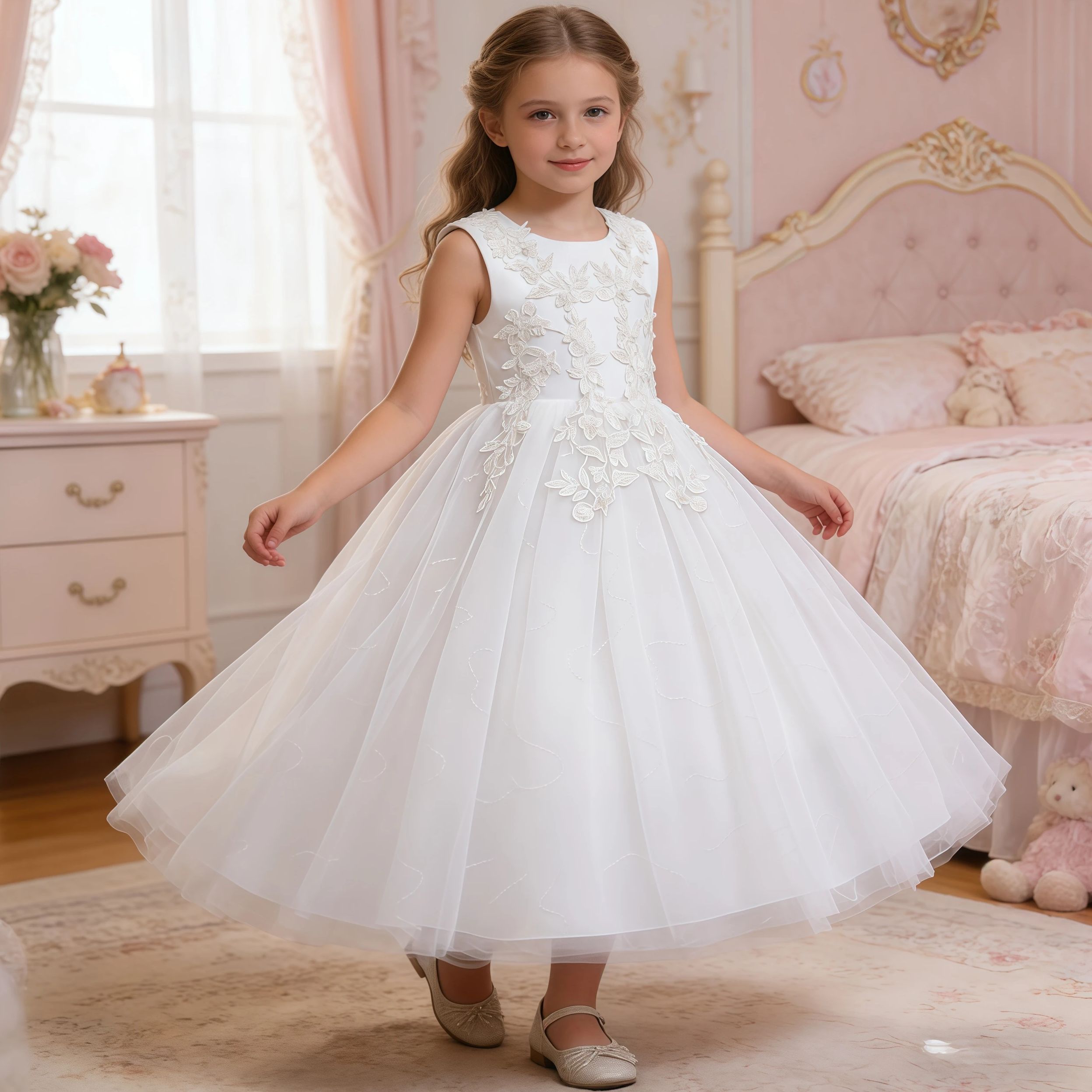 Teenage Girls Sequins Embroide - Embroidery White Dress 评论和价格