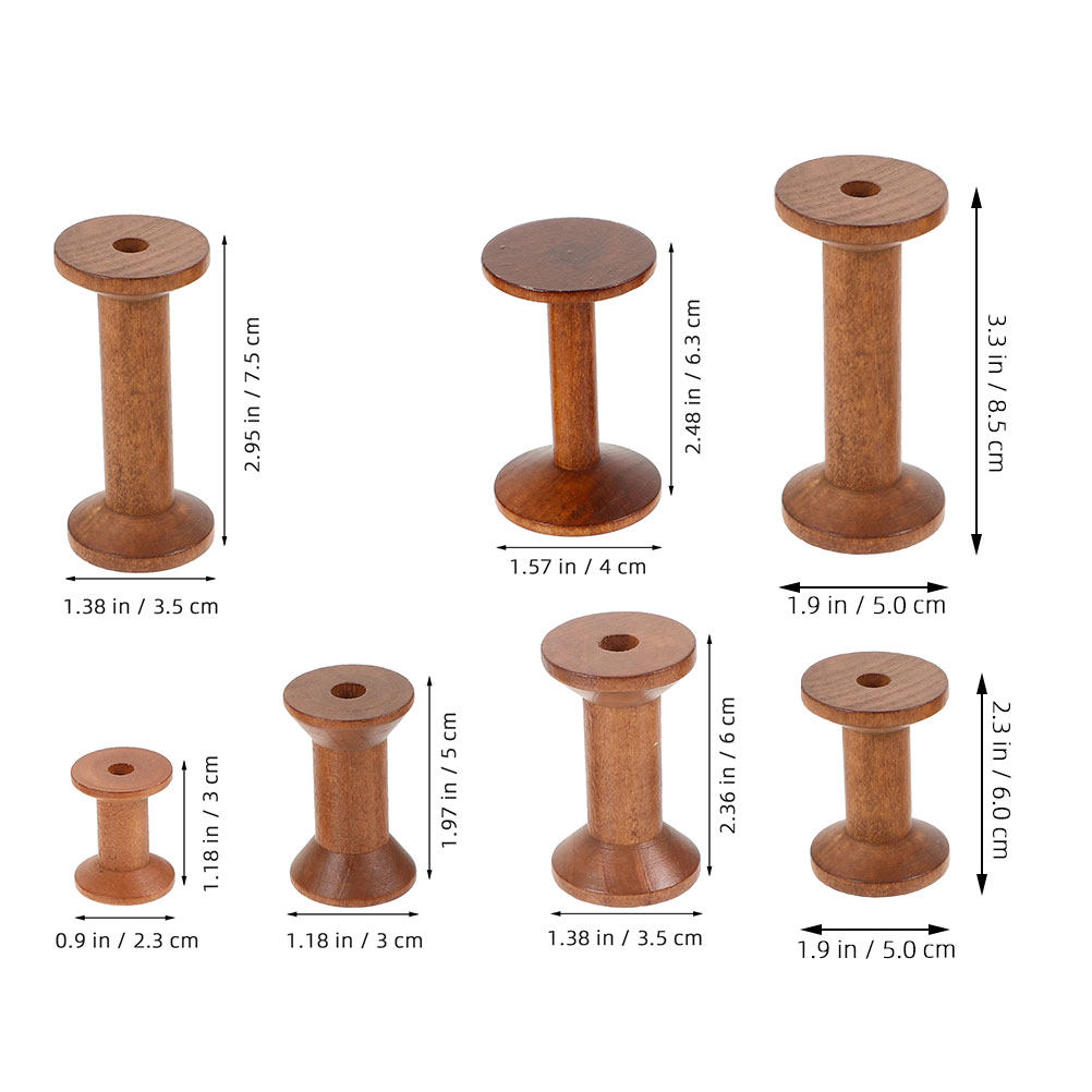 7Pcs Wooden Thread Spools Vint - Embroidery Thread 评论和价格