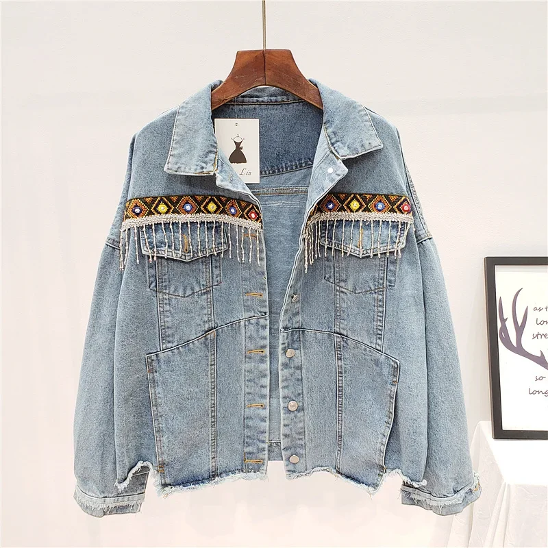 Embroidery Tassel Denim Jacket - Embroidery Jacket Jeans 评论和价格