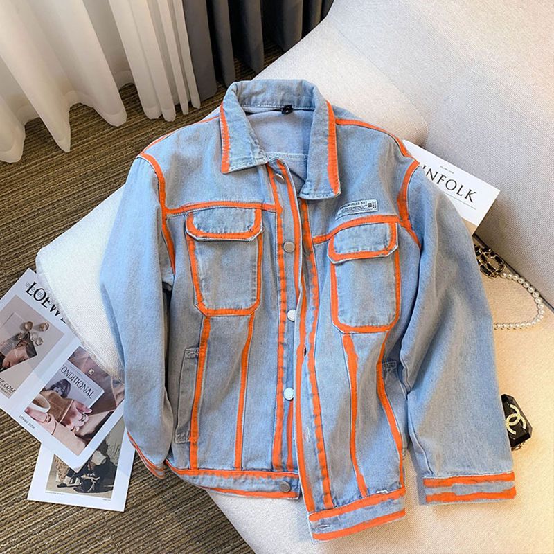 Retro Women Striped Graffiti C - Embroidery Jacket Jeans 评论和价格