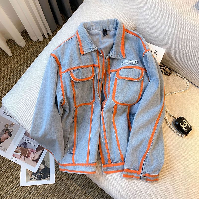 Retro Women Striped Graffiti C - Embroidery Jacket Jeans 评论和价格
