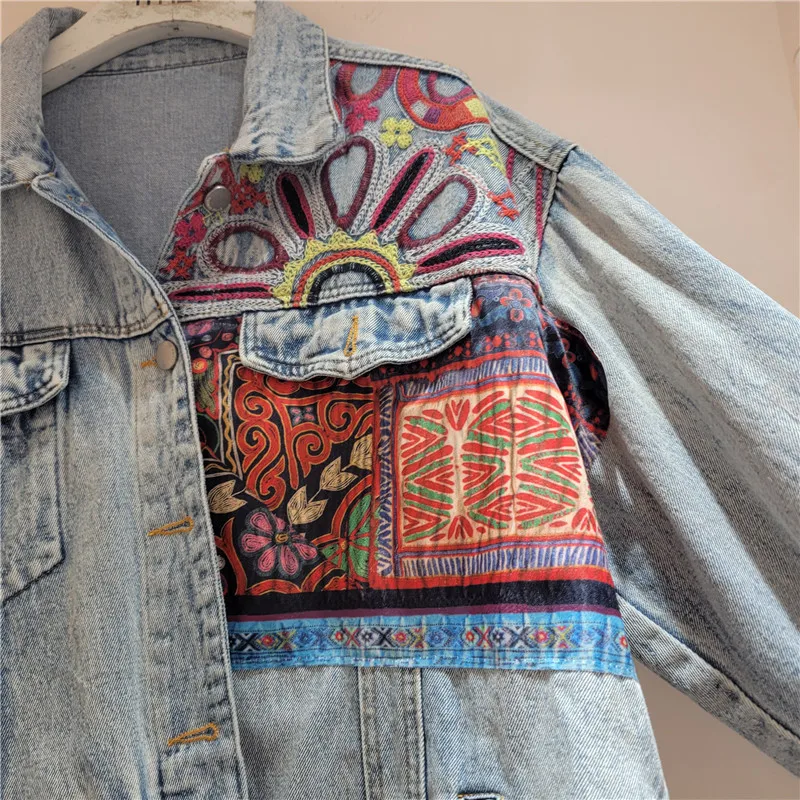 Vintage Blue Embroidery Splice - Embroidery Jacket Jeans 评论和价格