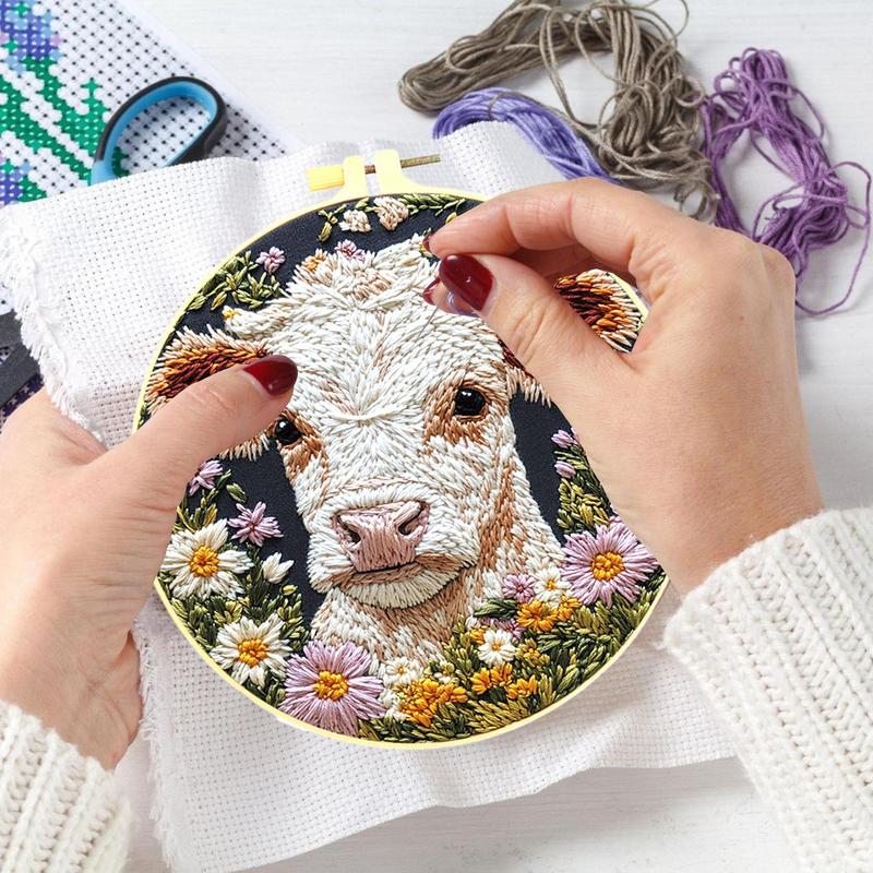 Embroidery Kits For Adults Cow - Embroidery Daisy Flower 评论和价格