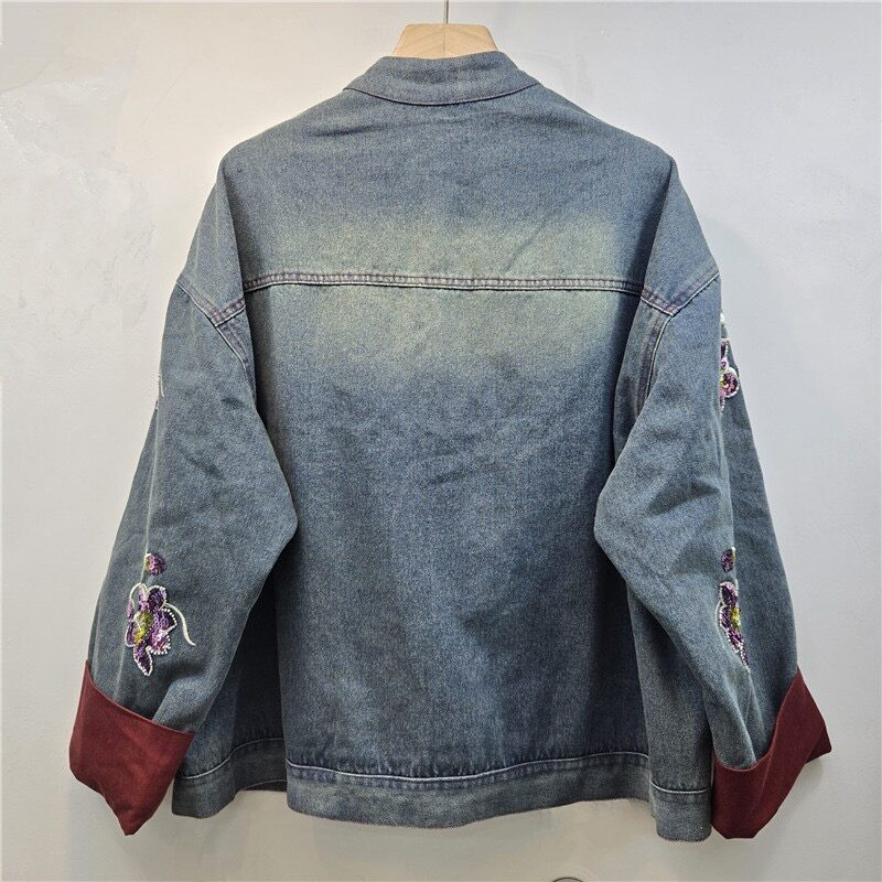 Heavy Work Sequins Flower Embr - Embroidery Jacket Jeans 评论和价格