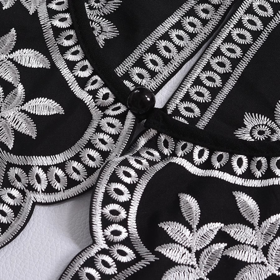 New European style stand shirt - Embroidery On Black Shirt 评论和价格